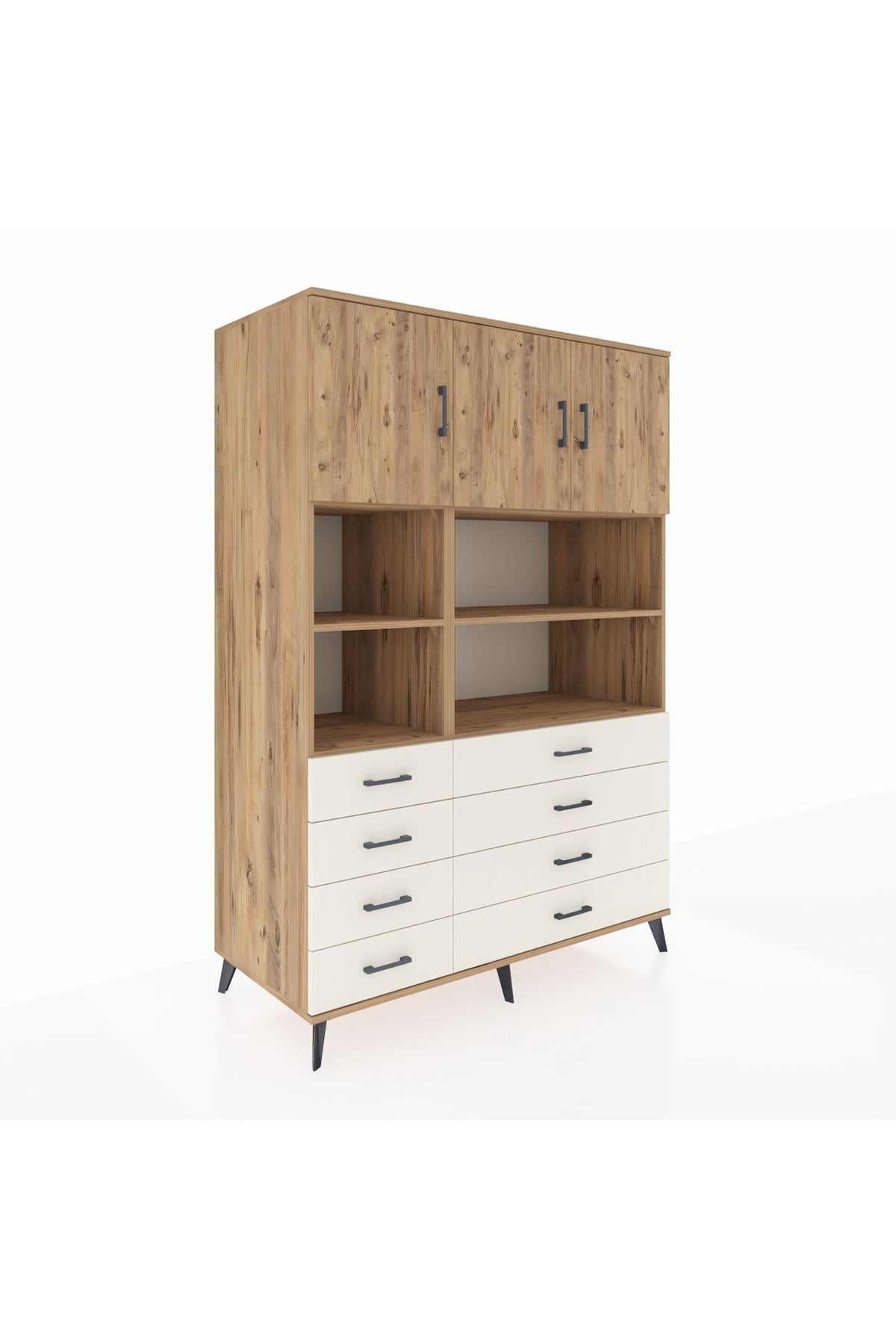 Kronos Dolap 8 Raflı 8 Çekmeceli 3 Kapaklı 132x59x195 Çam-Çam/Aytaşı