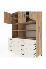 Kronos Dolap 8 Raflı 8 Çekmeceli 3 Kapaklı 132x59x195 Çam-Çam/Aytaşı