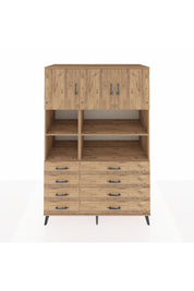 Kronos Dolap 8 Raflı 8 Çekmeceli 3 Kapaklı 132x59x195 Çam-Çam/Çam
