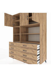 Kronos Dolap 8 Raflı 8 Çekmeceli 3 Kapaklı 132x59x195 Çam-Çam/Çam