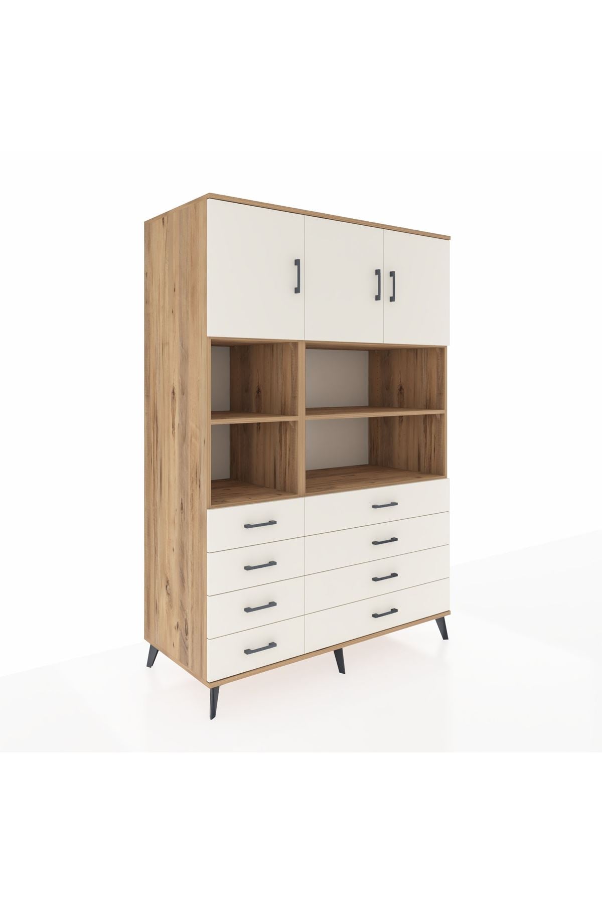 Kronos Dolap 8 Raflı 8 Çekmeceli 3 Kapaklı 132x59x195 Çam-Aytaşı/Aytaşı
