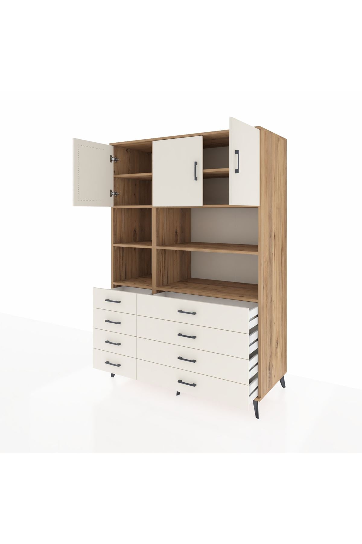 Kronos Dolap 8 Raflı 8 Çekmeceli 3 Kapaklı 132x59x195 Çam-Aytaşı/Aytaşı