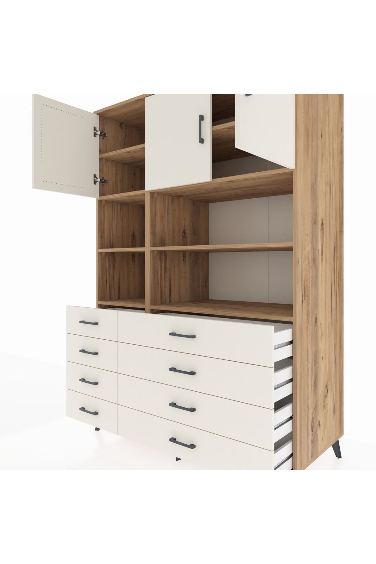 Kronos Dolap 8 Raflı 8 Çekmeceli 3 Kapaklı 132x59x195 Çam-Aytaşı/Aytaşı