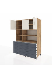 Kronos Dolap 8 Raflı 8 Çekmeceli 3 Kapaklı 132x59x195 Çam-Aytaşı/Antrasit