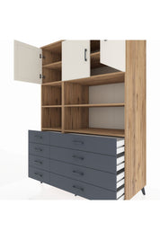 Kronos Dolap 8 Raflı 8 Çekmeceli 3 Kapaklı 132x59x195 Çam-Aytaşı/Antrasit