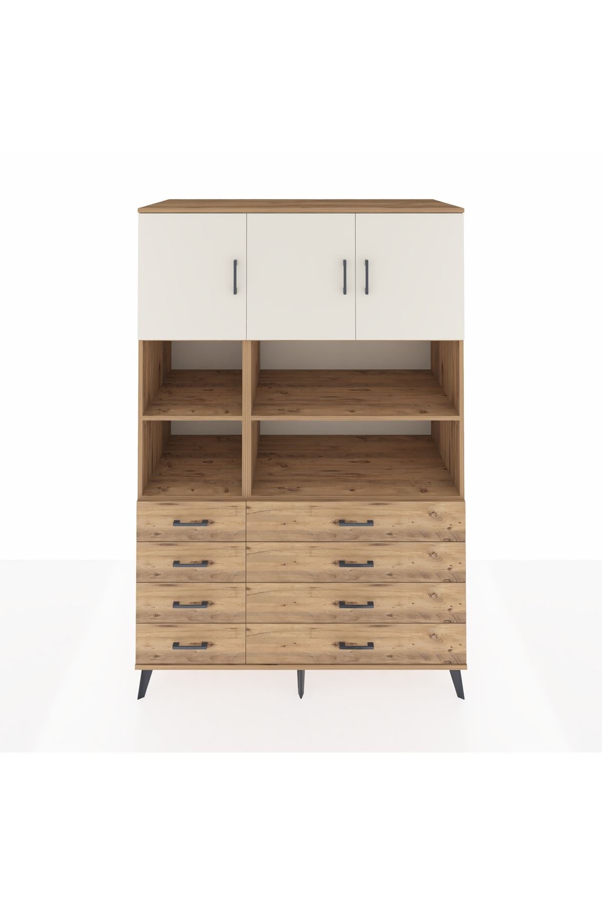 Kronos Dolap 8 Raflı 8 Çekmeceli 3 Kapaklı 132x59x195 Çam-Aytaşı/Çam