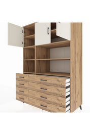 Kronos Dolap 8 Raflı 8 Çekmeceli 3 Kapaklı 132x59x195 Çam-Aytaşı/Çam