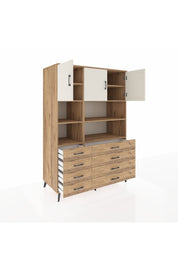 Kronos Dolap 8 Raflı 8 Çekmeceli 3 Kapaklı 132x59x195 Çam-Aytaşı/Çam