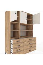 Kronos Dolap 8 Raflı 8 Çekmeceli 3 Kapaklı 132x59x195 Çam-Aytaşı/Çam