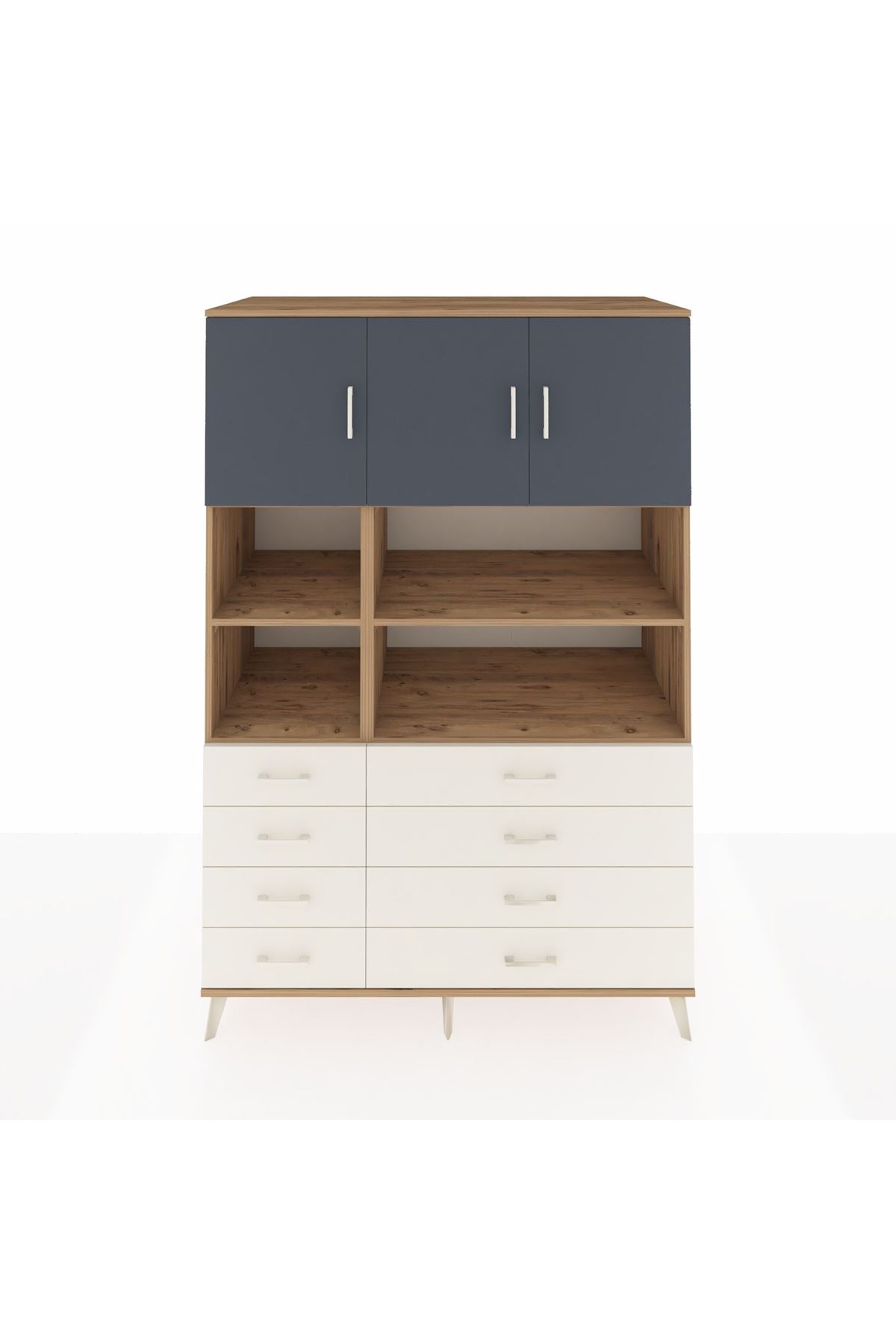 Kronos Dolap 8 Raflı 8 Çekmeceli 3 Kapaklı 132x59x195 Çam-Antrasit/Aytaşı