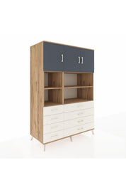 Kronos Dolap 8 Raflı 8 Çekmeceli 3 Kapaklı 132x59x195 Çam-Antrasit/Aytaşı