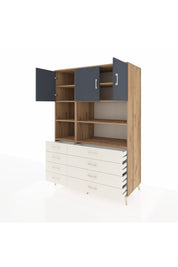 Kronos Dolap 8 Raflı 8 Çekmeceli 3 Kapaklı 132x59x195 Çam-Antrasit/Aytaşı