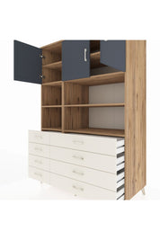 Kronos Dolap 8 Raflı 8 Çekmeceli 3 Kapaklı 132x59x195 Çam-Antrasit/Aytaşı