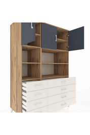 Kronos Dolap 8 Raflı 8 Çekmeceli 3 Kapaklı 132x59x195 Çam-Antrasit/Aytaşı