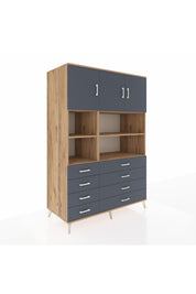 Kronos Dolap 8 Raflı 8 Çekmeceli 3 Kapaklı 132x59x195 Çam-Antrasit/Antrasit