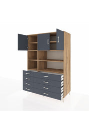 Kronos Dolap 8 Raflı 8 Çekmeceli 3 Kapaklı 132x59x195 Çam-Antrasit/Antrasit