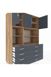 Kronos Dolap 8 Raflı 8 Çekmeceli 3 Kapaklı 132x59x195 Çam-Antrasit/Antrasit