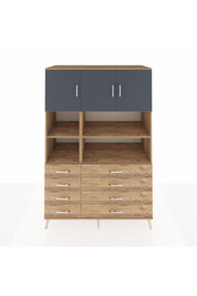 Kronos Dolap 8 Raflı 8 Çekmeceli 3 Kapaklı 132x59x195 Çam-Antrasit/Çam