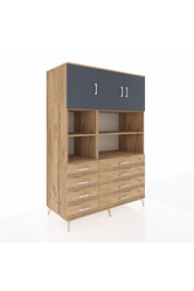 Kronos Dolap 8 Raflı 8 Çekmeceli 3 Kapaklı 132x59x195 Çam-Antrasit/Çam