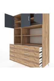 Kronos Dolap 8 Raflı 8 Çekmeceli 3 Kapaklı 132x59x195 Çam-Antrasit/Çam