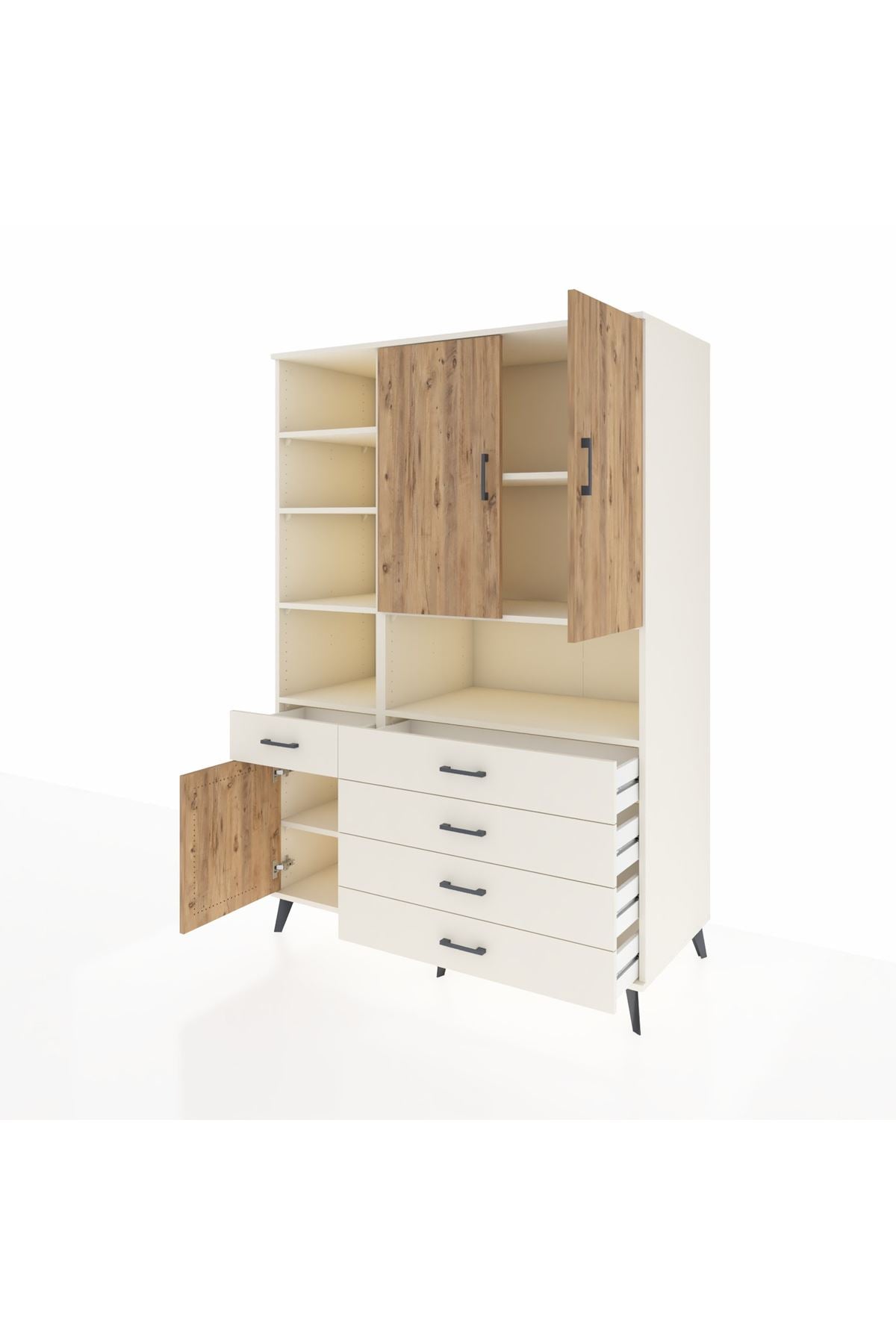 Kronos Dolap 8 Raflı 5 Çekmeceli 3 Kapaklı 132x59x195 Aytaşı-Çam/Aytaşı