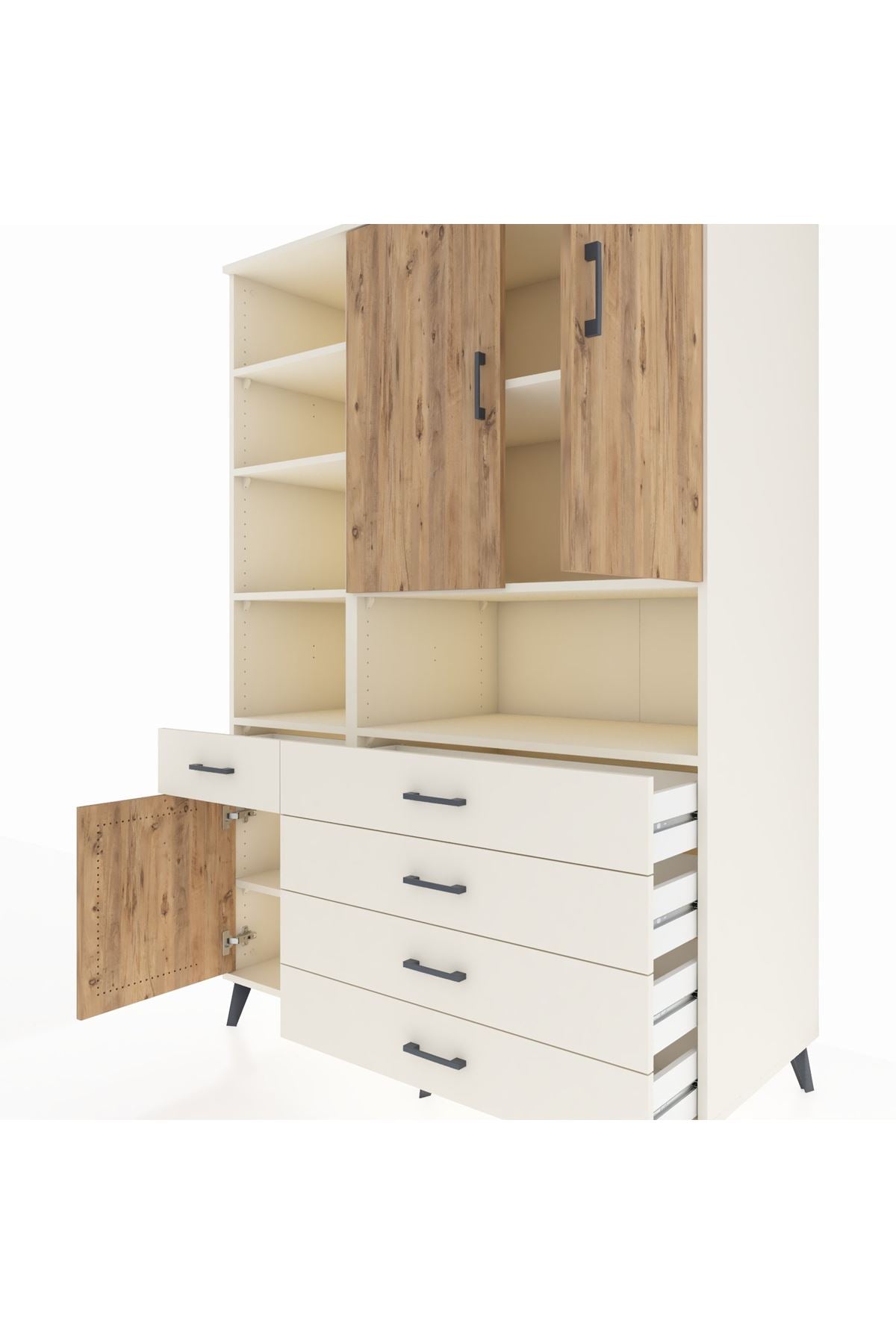Kronos Dolap 8 Raflı 5 Çekmeceli 3 Kapaklı 132x59x195 Aytaşı-Çam/Aytaşı