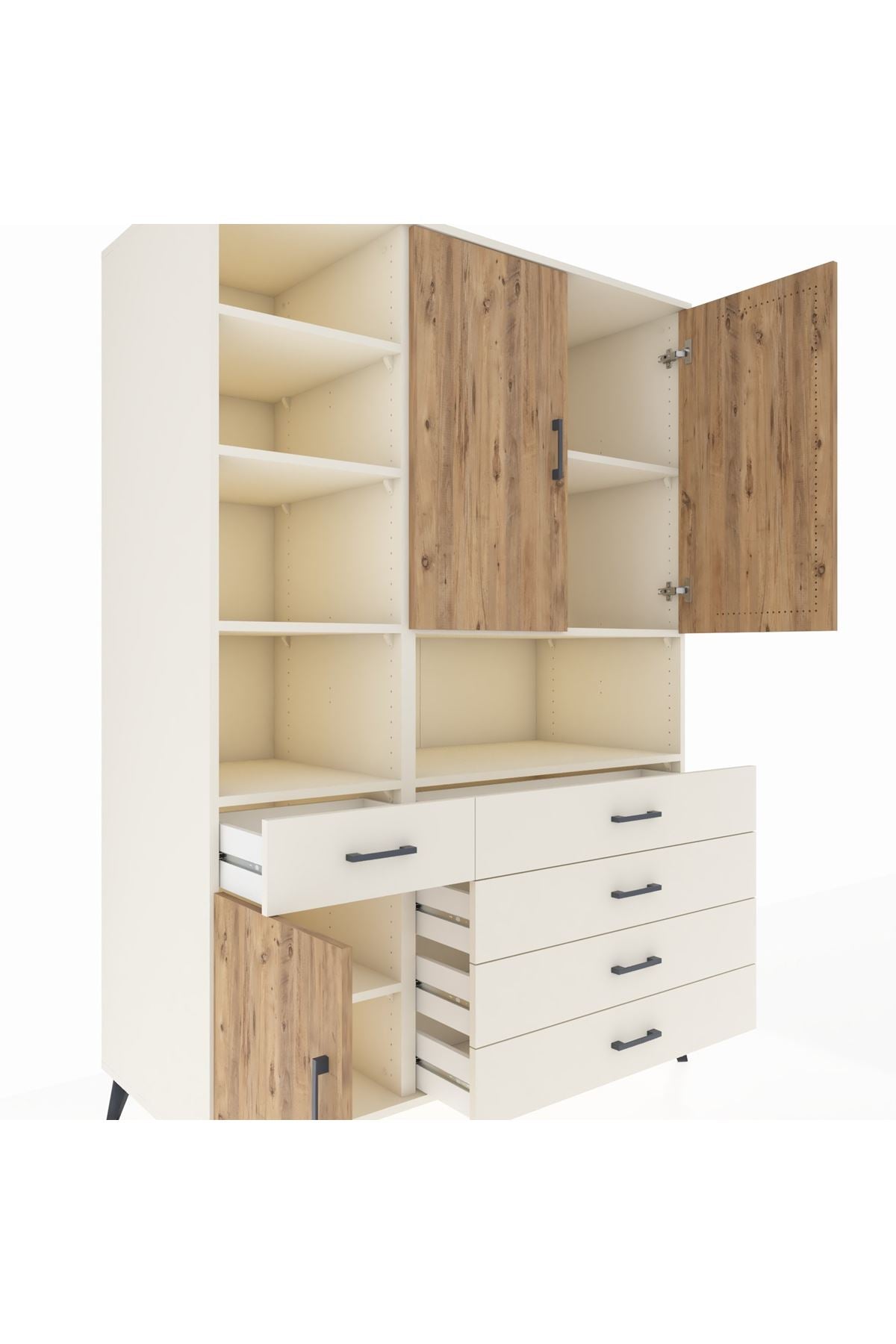 Kronos Dolap 8 Raflı 5 Çekmeceli 3 Kapaklı 132x59x195 Aytaşı-Çam/Aytaşı