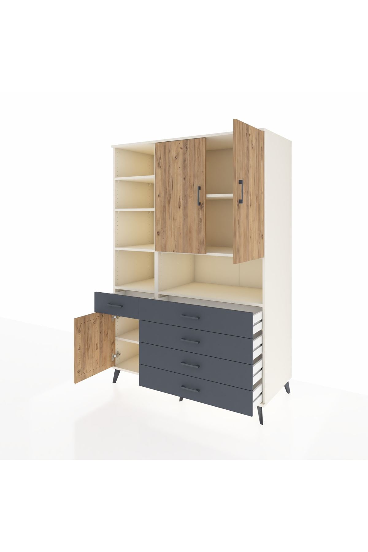 Kronos Dolap 8 Raflı 5 Çekmeceli 3 Kapaklı 132x59x195 Aytaşı-Çam/Antrasit