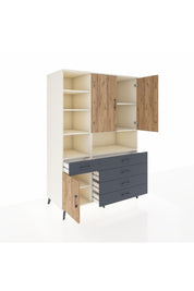 Kronos Dolap 8 Raflı 5 Çekmeceli 3 Kapaklı 132x59x195 Aytaşı-Çam/Antrasit