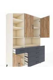 Kronos Dolap 8 Raflı 5 Çekmeceli 3 Kapaklı 132x59x195 Aytaşı-Çam/Antrasit