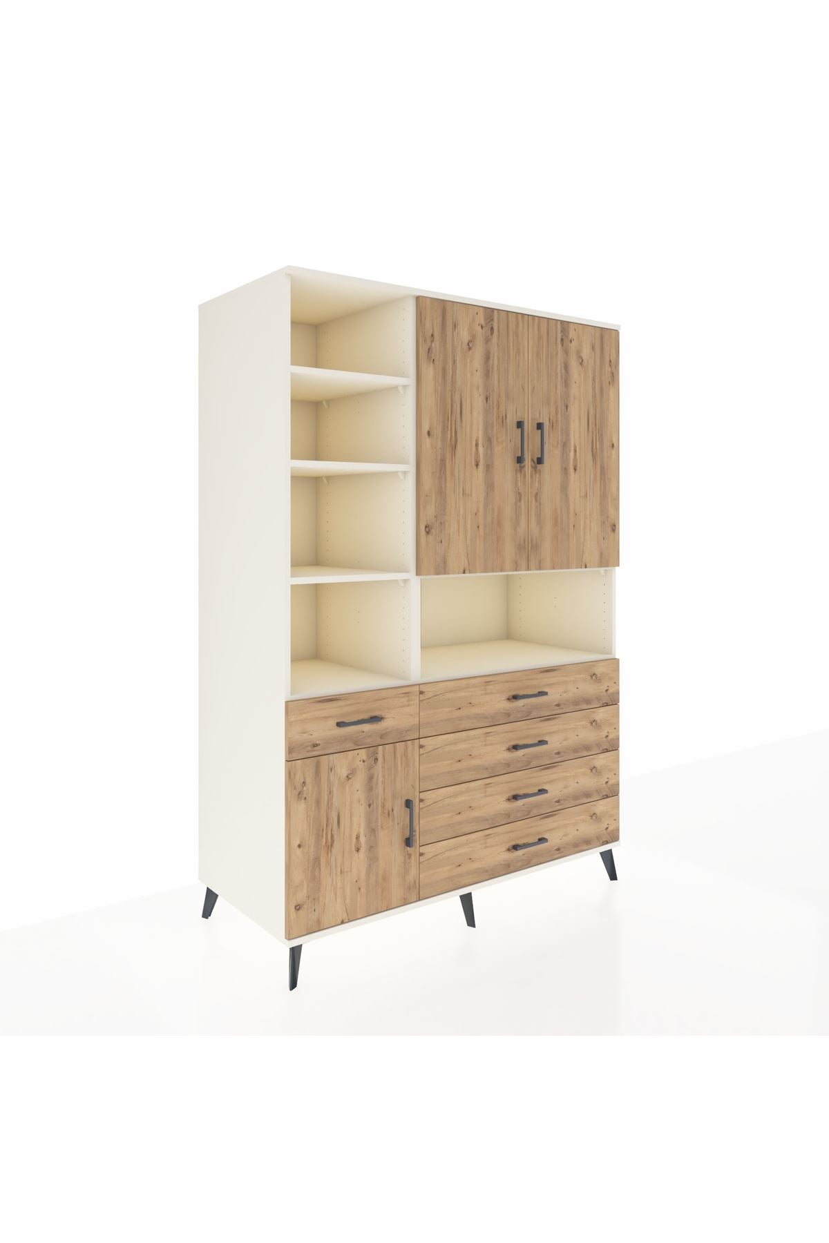 Kronos Dolap 8 Raflı 5 Çekmeceli 3 Kapaklı 132x59x195 Aytaşı-Çam/Çam