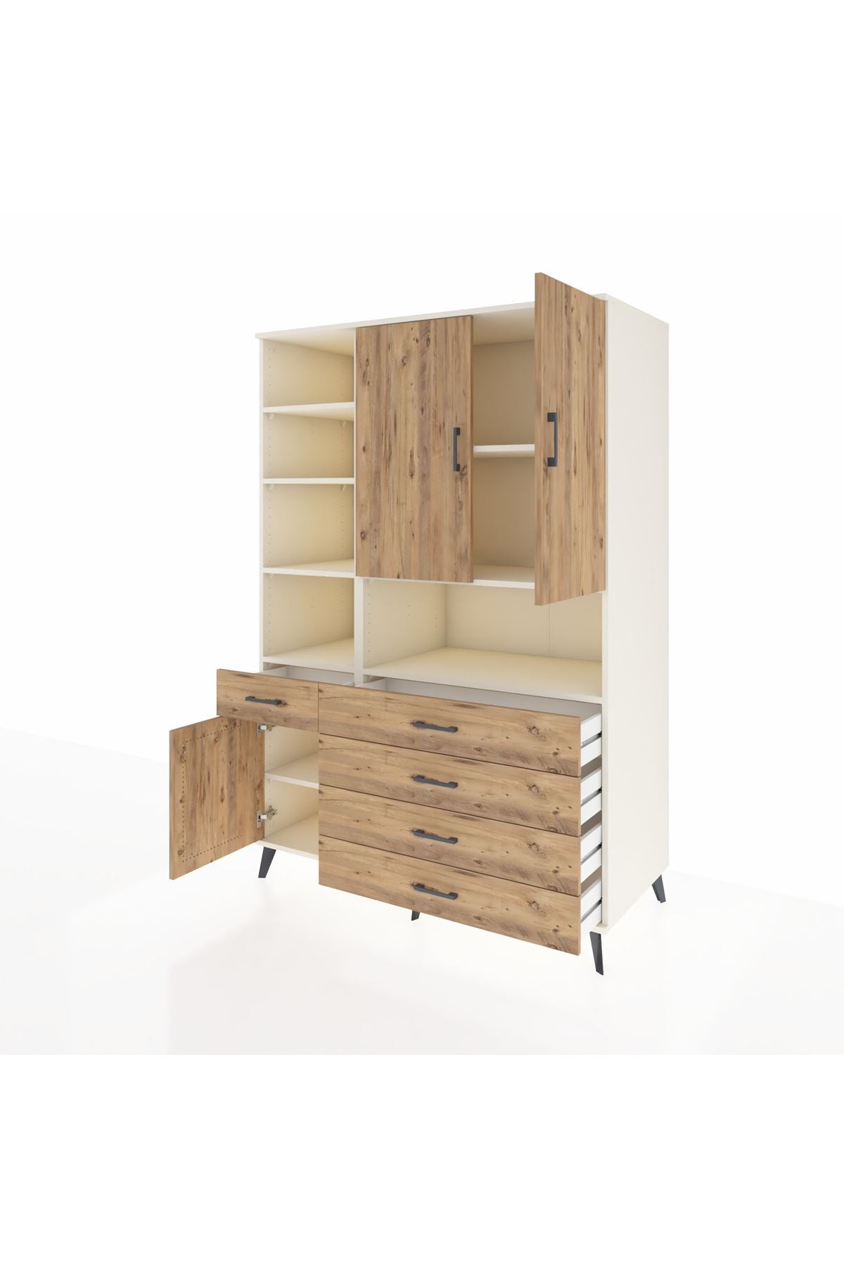 Kronos Dolap 8 Raflı 5 Çekmeceli 3 Kapaklı 132x59x195 Aytaşı-Çam/Çam