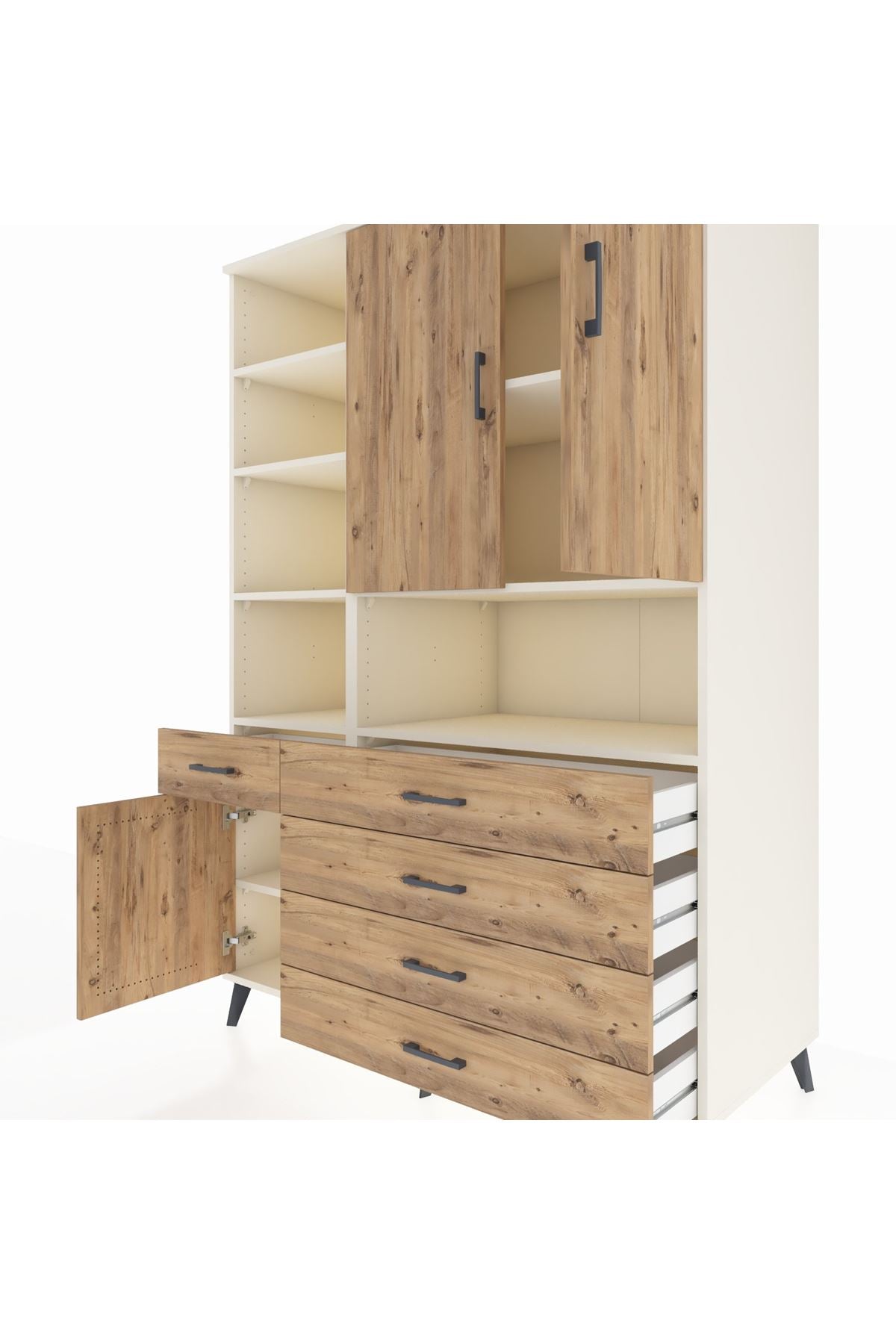 Kronos Dolap 8 Raflı 5 Çekmeceli 3 Kapaklı 132x59x195 Aytaşı-Çam/Çam