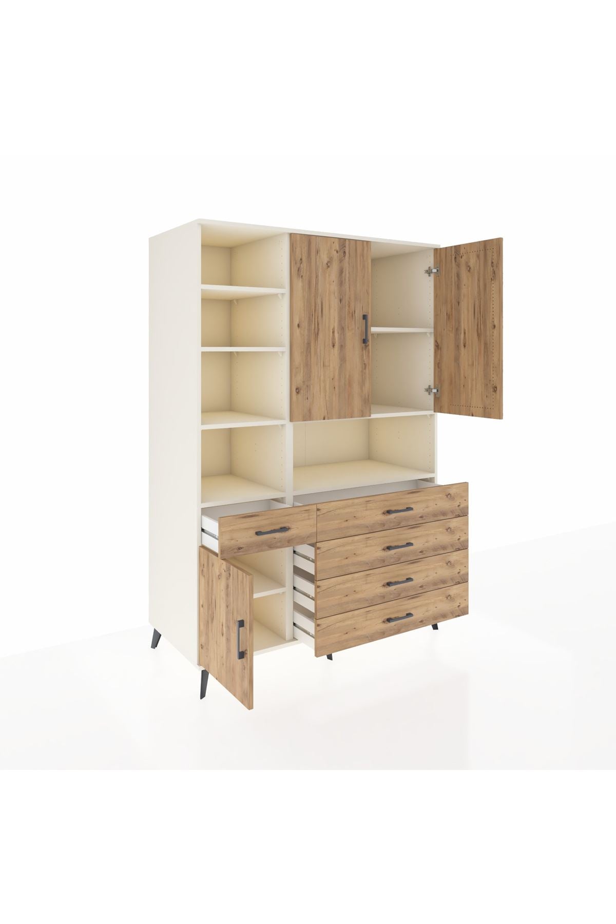 Kronos Dolap 8 Raflı 5 Çekmeceli 3 Kapaklı 132x59x195 Aytaşı-Çam/Çam