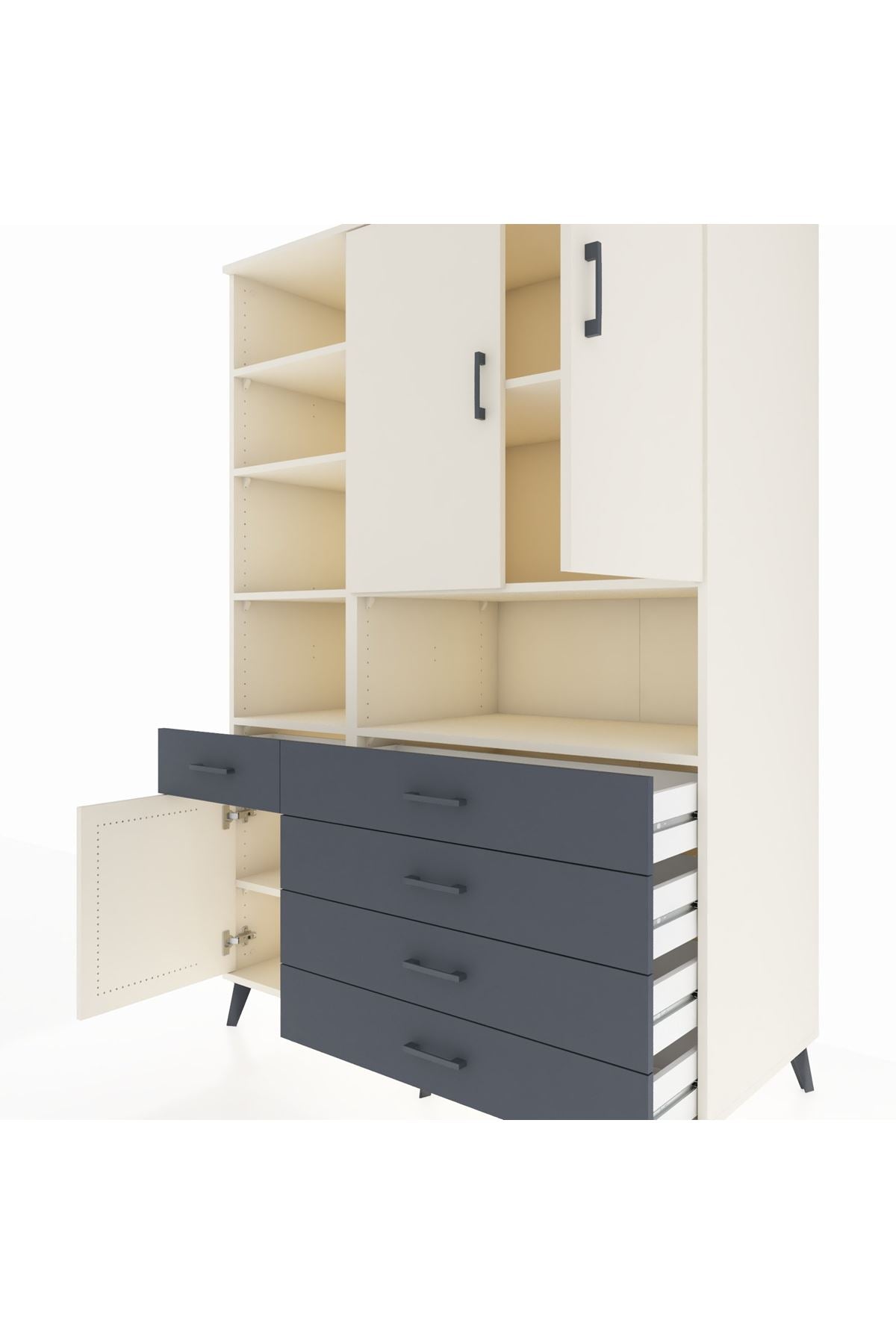 Kronos Dolap 8 Raflı 5 Çekmeceli 3 Kapaklı 132x59x195 Aytaşı-Aytaşı/Antrasit