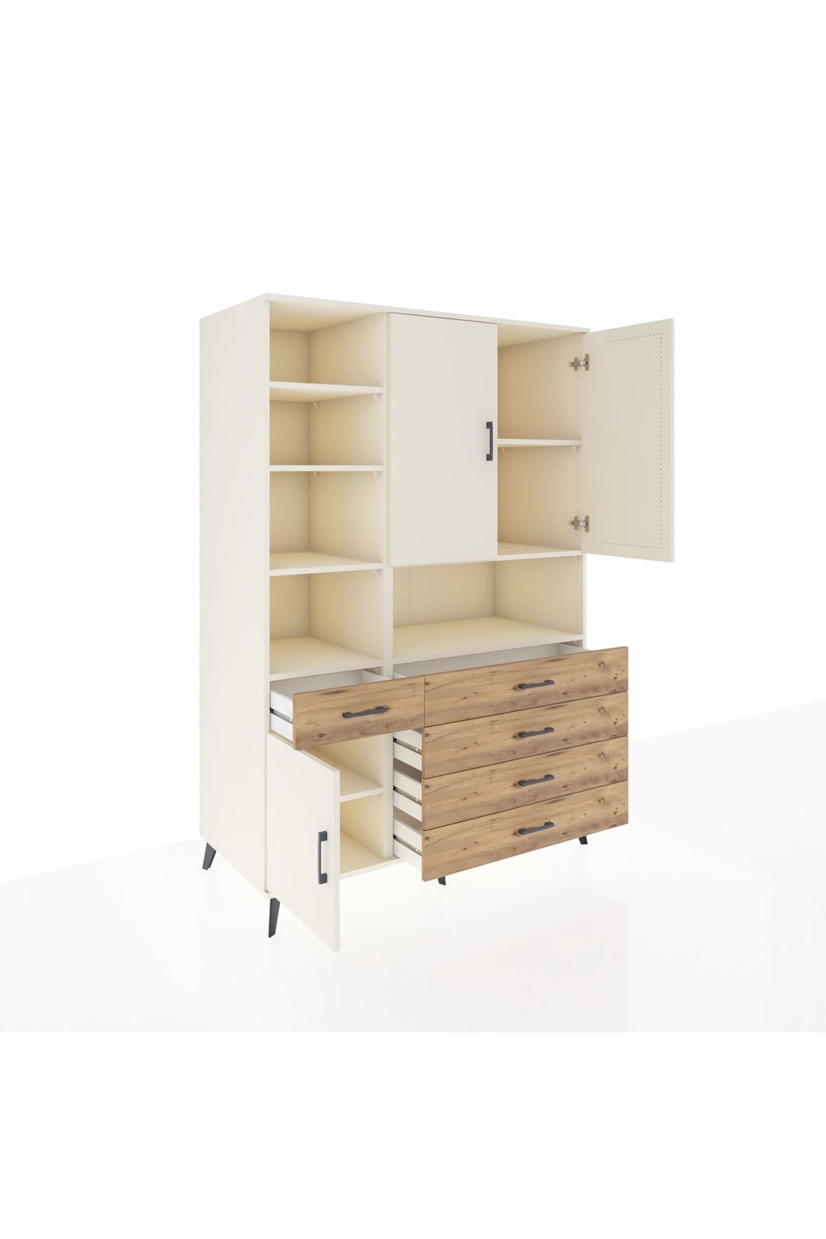 Kronos Dolap 8 Raflı 5 Çekmeceli 3 Kapaklı 132x59x195 Aytaşı-Aytaşı/Çam