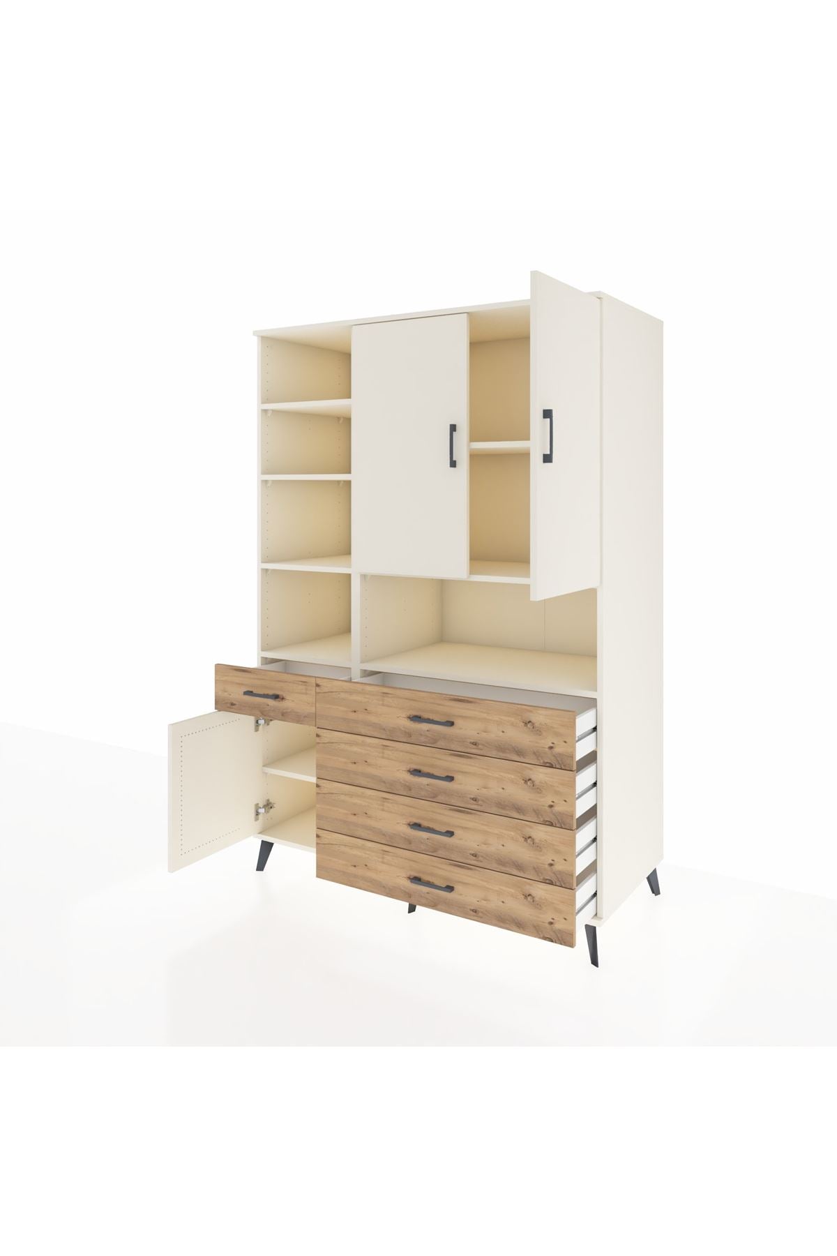 Kronos Dolap 8 Raflı 5 Çekmeceli 3 Kapaklı 132x59x195 Aytaşı-Aytaşı/Çam