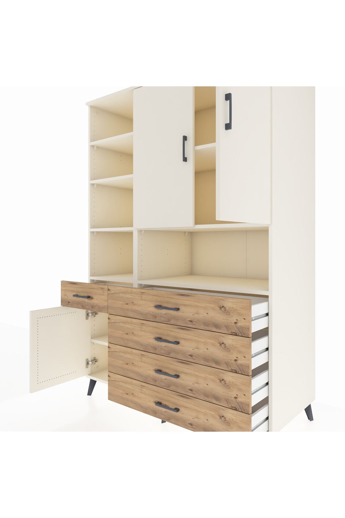 Kronos Dolap 8 Raflı 5 Çekmeceli 3 Kapaklı 132x59x195 Aytaşı-Aytaşı/Çam