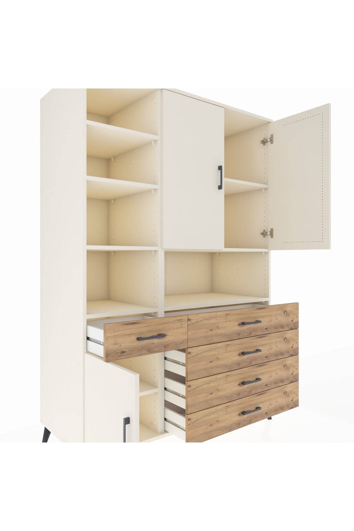 Kronos Dolap 8 Raflı 5 Çekmeceli 3 Kapaklı 132x59x195 Aytaşı-Aytaşı/Çam