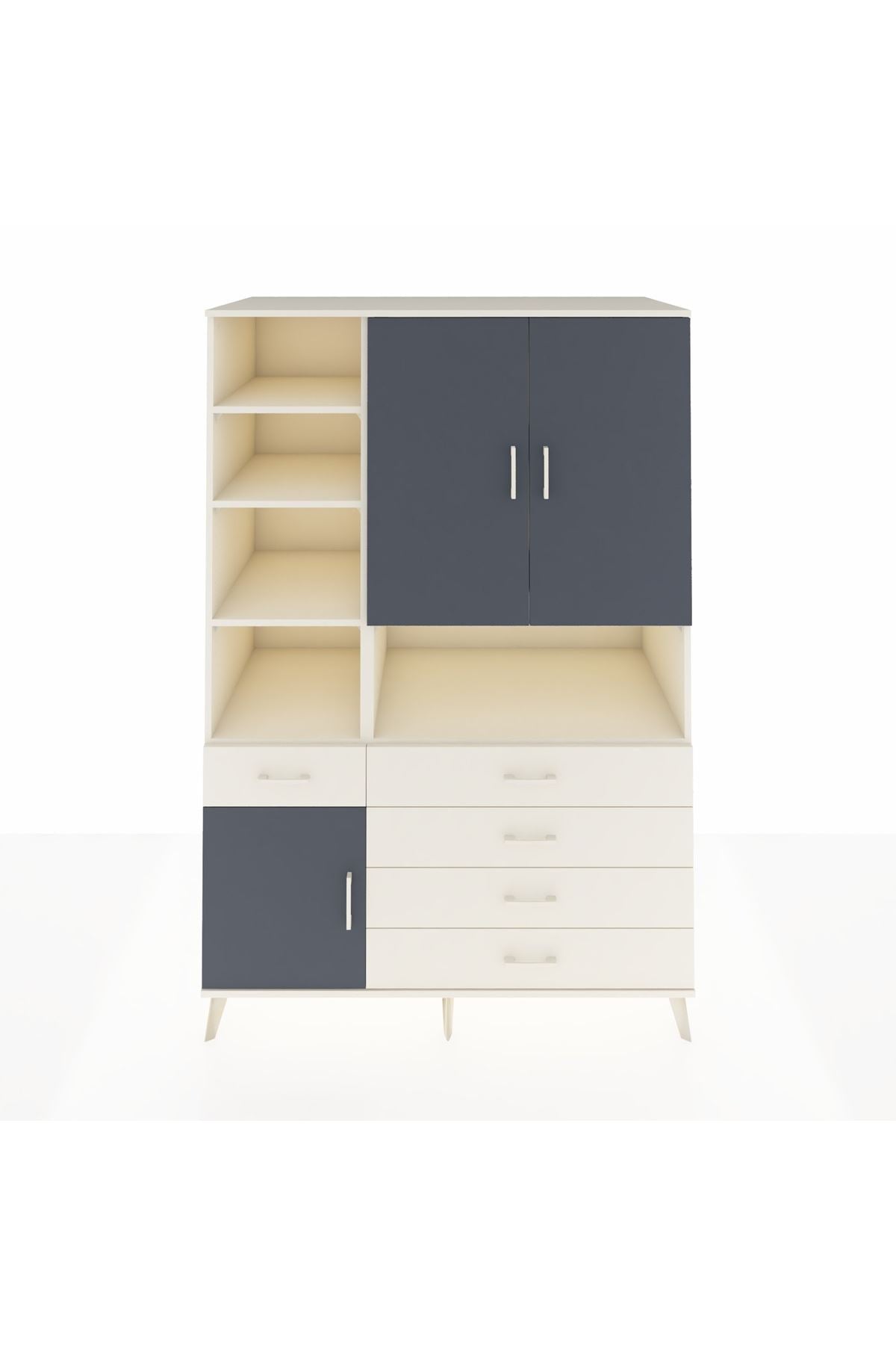 Kronos Dolap 8 Raflı 5 Çekmeceli 3 Kapaklı 132x59x195 Aytaşı-Antrasit/Aytaşı