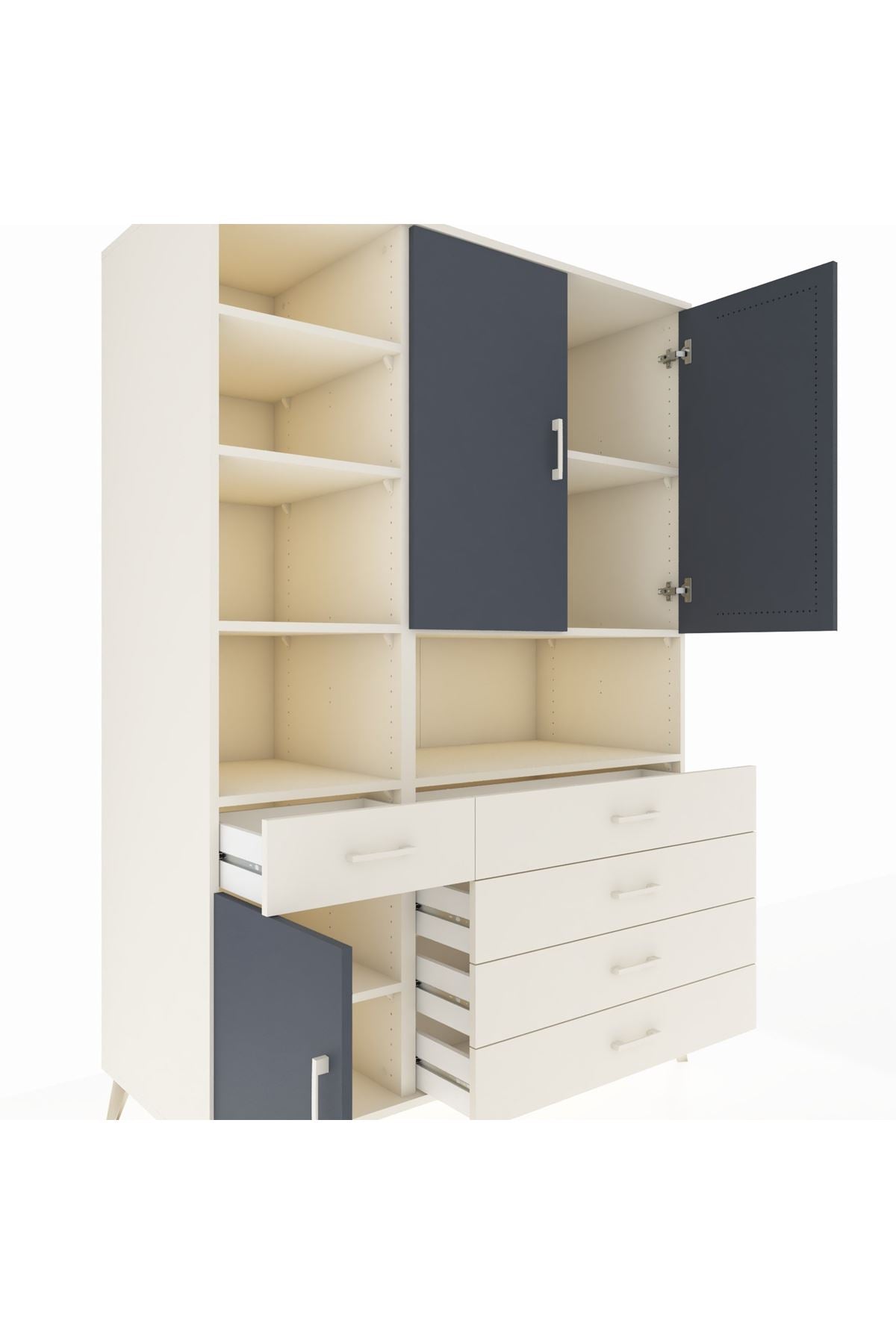 Kronos Dolap 8 Raflı 5 Çekmeceli 3 Kapaklı 132x59x195 Aytaşı-Antrasit/Aytaşı