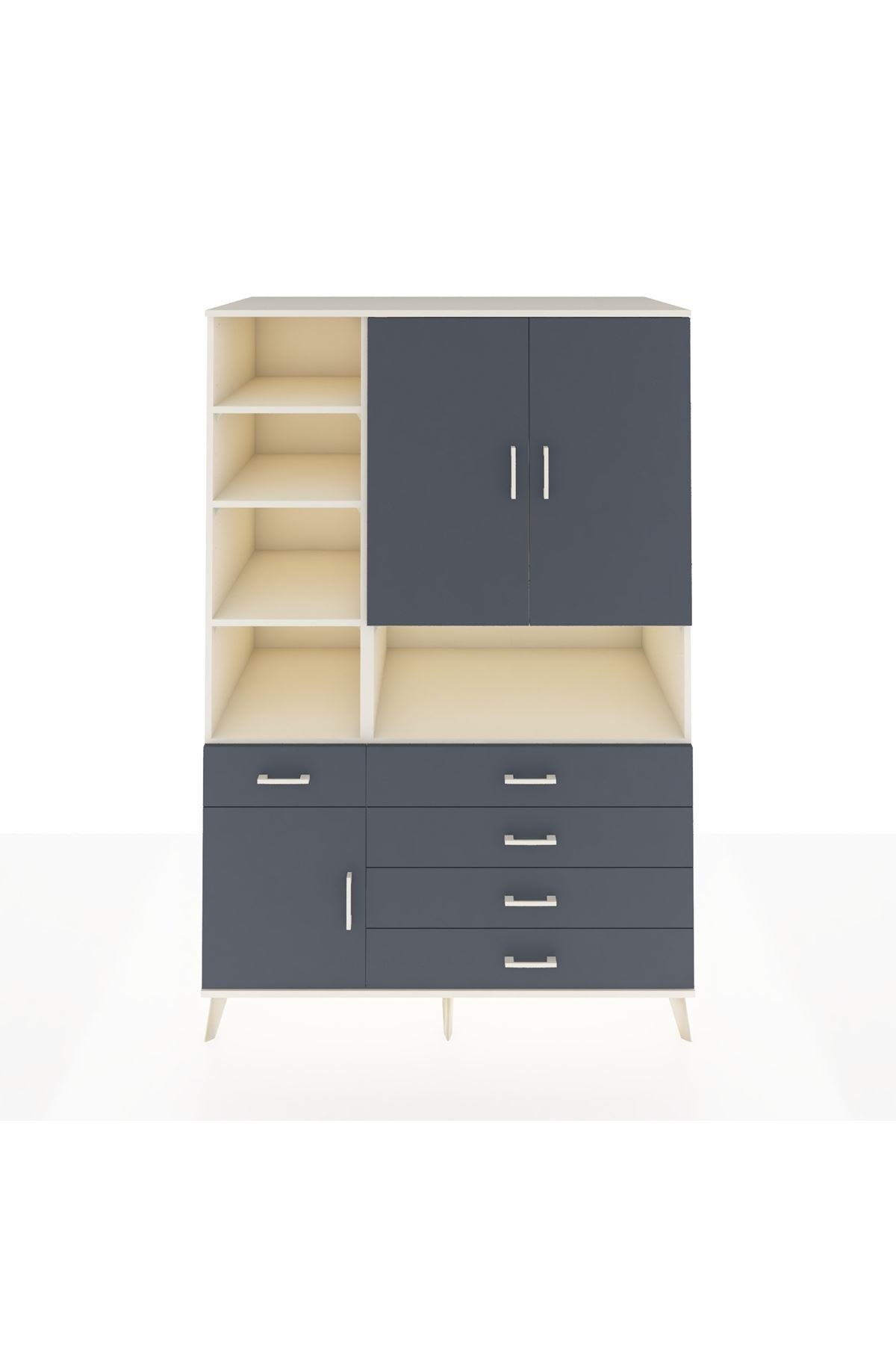 Kronos Dolap 8 Raflı 5 Çekmeceli 3 Kapaklı 132x59x195 Aytaşı-Antrasit/Antrasit