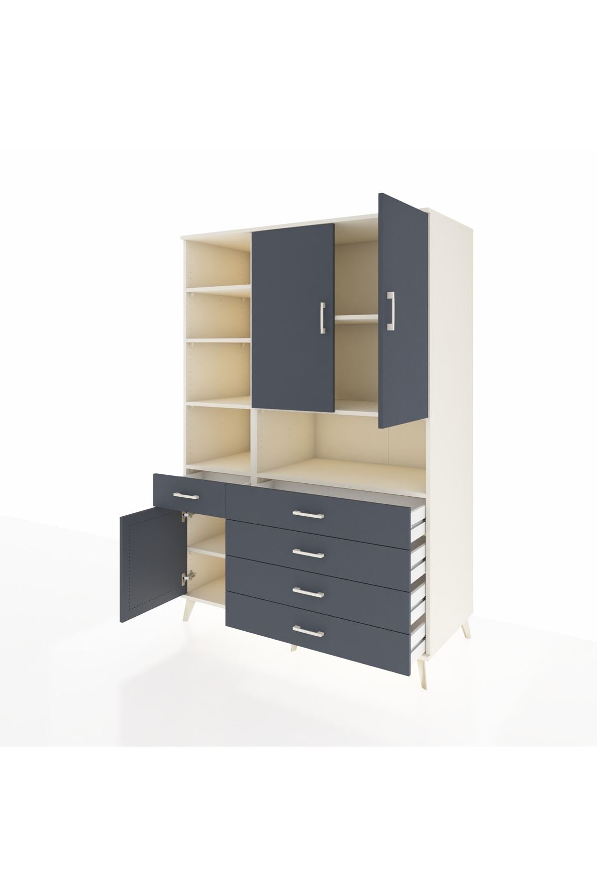 Kronos Dolap 8 Raflı 5 Çekmeceli 3 Kapaklı 132x59x195 Aytaşı-Antrasit/Antrasit