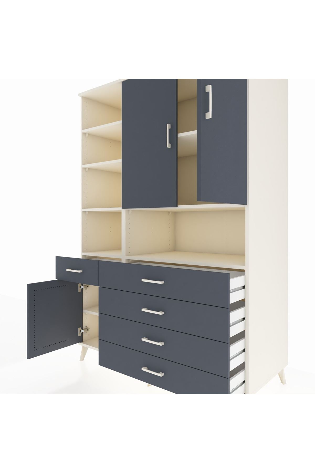 Kronos Dolap 8 Raflı 5 Çekmeceli 3 Kapaklı 132x59x195 Aytaşı-Antrasit/Antrasit