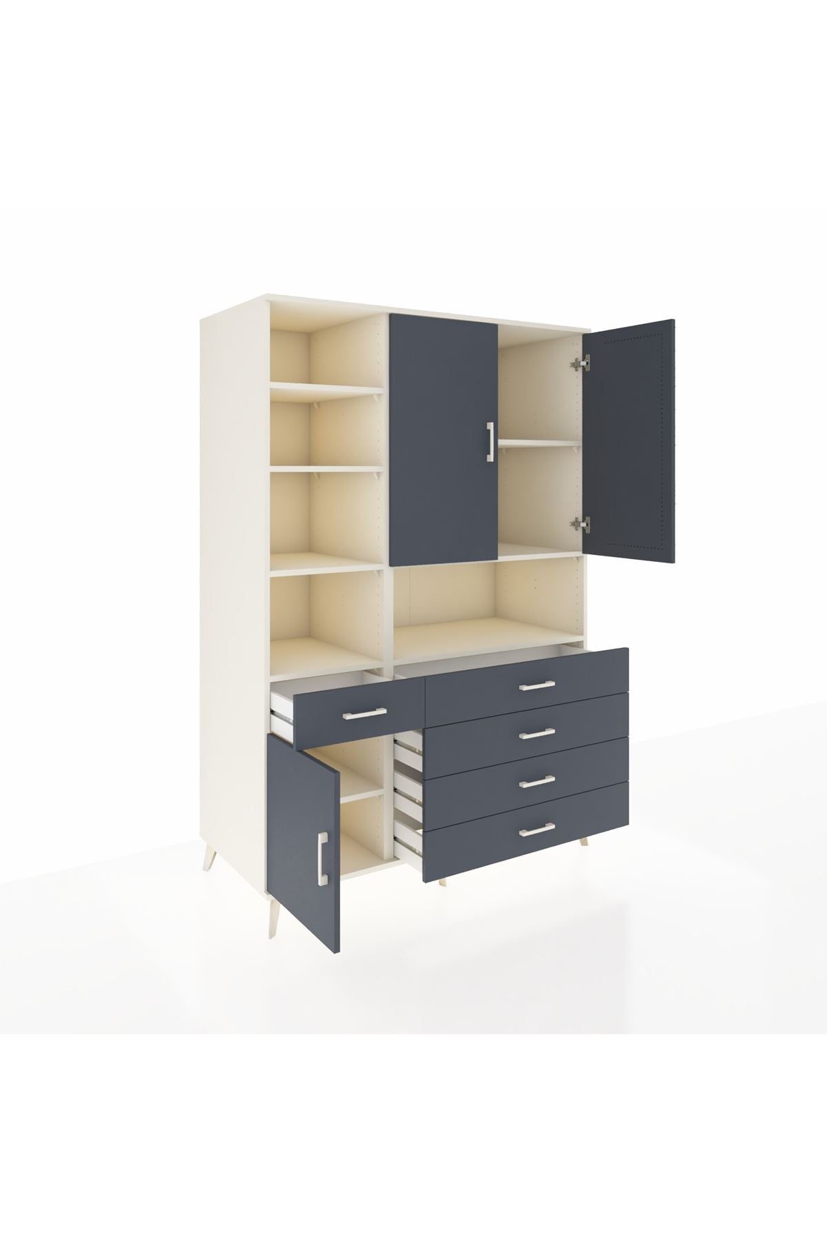 Kronos Dolap 8 Raflı 5 Çekmeceli 3 Kapaklı 132x59x195 Aytaşı-Antrasit/Antrasit