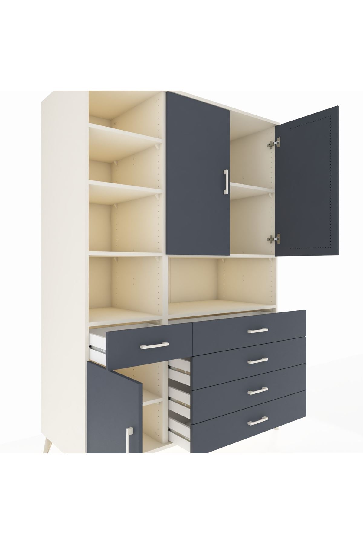 Kronos Dolap 8 Raflı 5 Çekmeceli 3 Kapaklı 132x59x195 Aytaşı-Antrasit/Antrasit