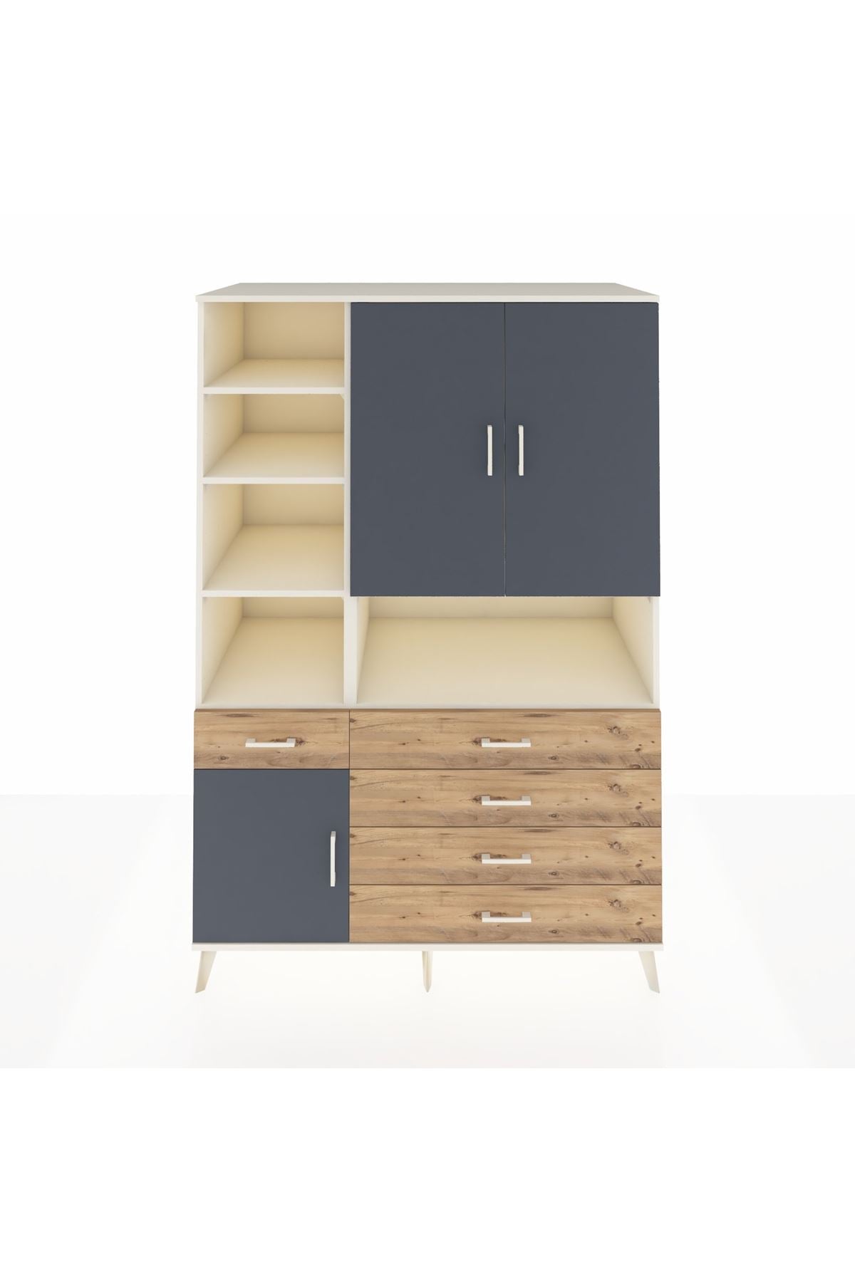 Kronos Dolap 8 Raflı 5 Çekmeceli 3 Kapaklı 132x59x195 Aytaşı-Antrasit/Çam