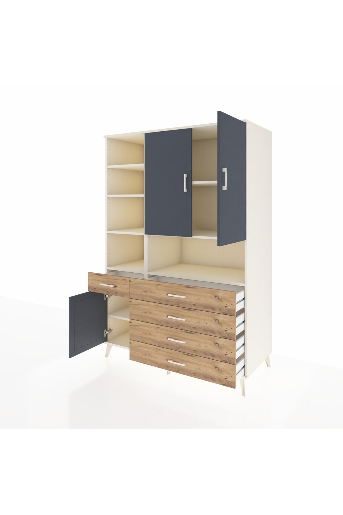 Kronos Dolap 8 Raflı 5 Çekmeceli 3 Kapaklı 132x59x195 Aytaşı-Antrasit/Çam