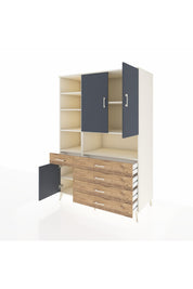 Kronos Dolap 8 Raflı 5 Çekmeceli 3 Kapaklı 132x59x195 Aytaşı-Antrasit/Çam