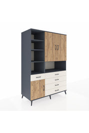 Kronos Dolap 8 Raflı 5 Çekmeceli 3 Kapaklı 132x59x195 Antrasit-Çam/Aytaşı